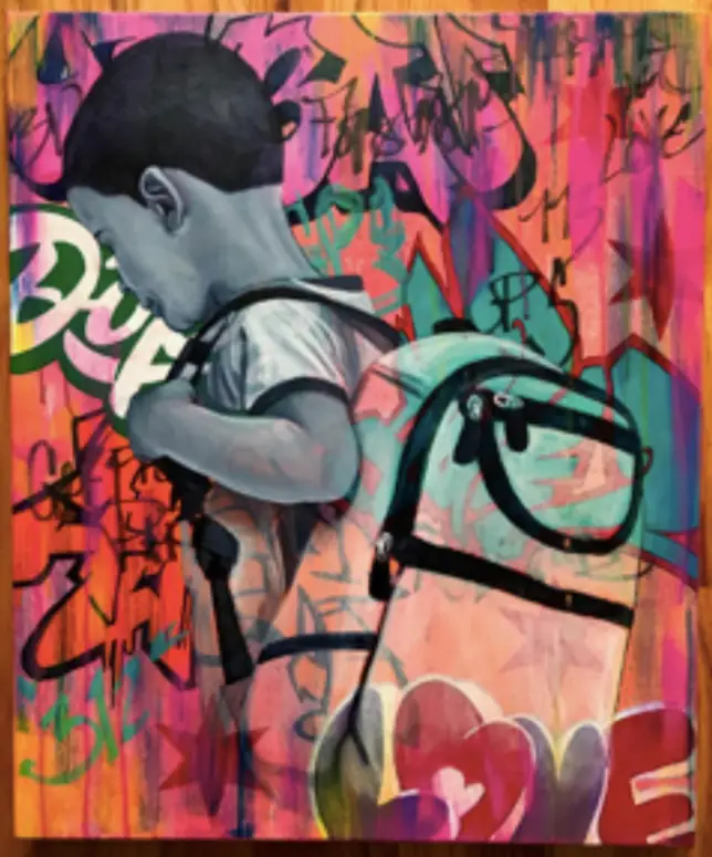 artwork of child with backpack